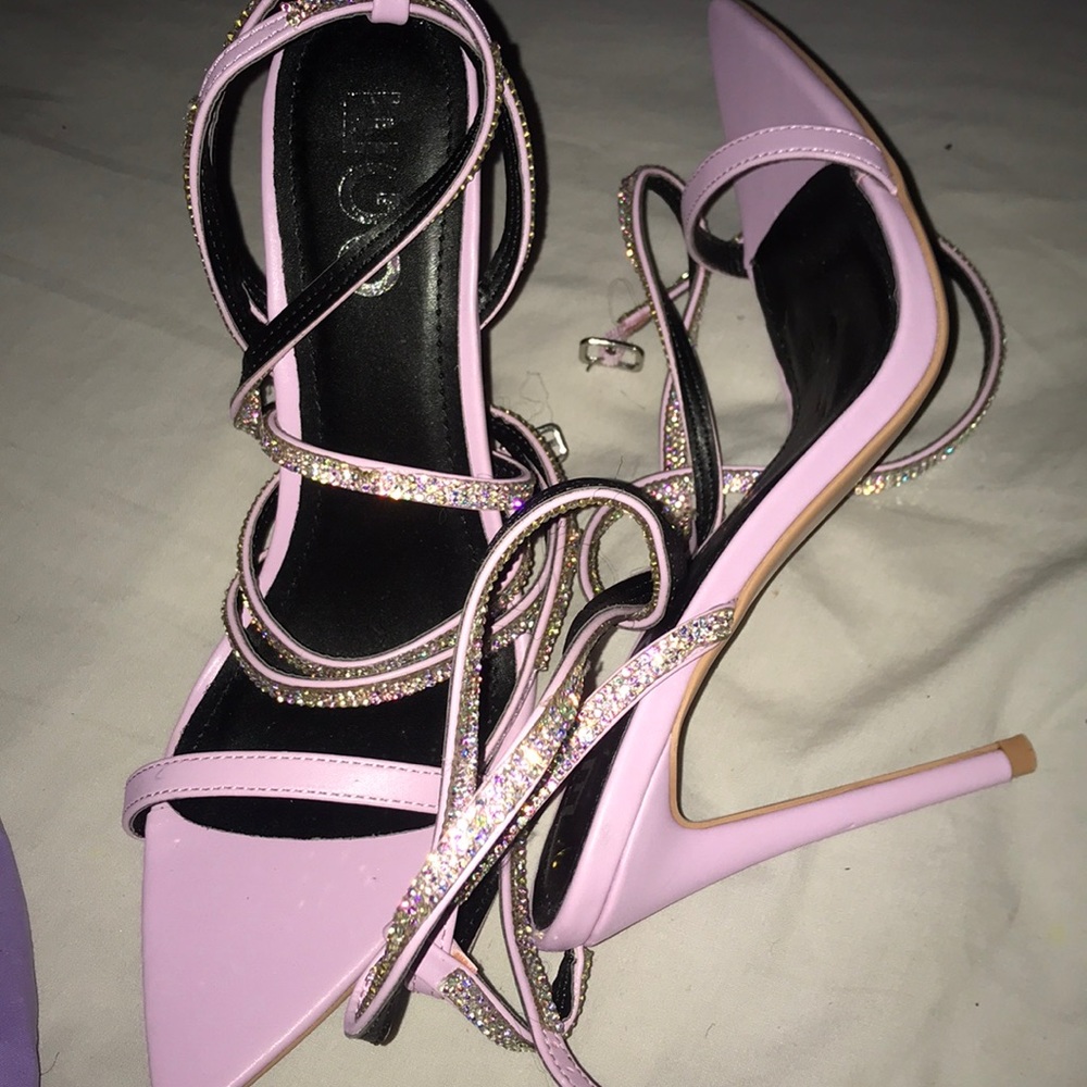 Crystal Diamante LaceUp Heel Purple Faux Leather